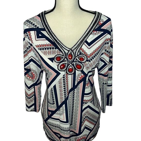JM Collection Printed; Embellished Tunic - Picture 4 of 9